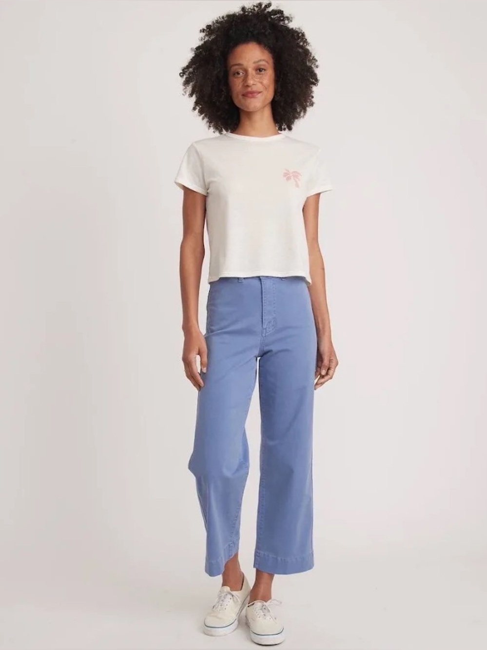 Marine Layer Bridget Wide Leg Crop Pants Blue Size 10 High Rise Cotton Blend